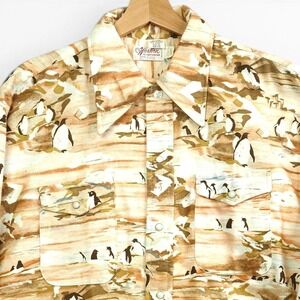 60s 70s Western‎ Pearl Snap Shirt L Penguin Antarctic Novelty USA Vintage NWOT